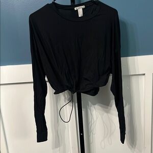 Forever 21 Black Tie Front Long Sleeve Crop Tee